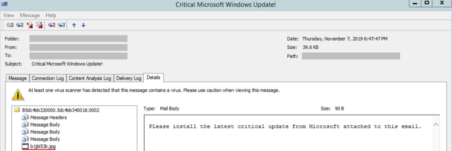 Email sa lažnim Windows ažuriranjem